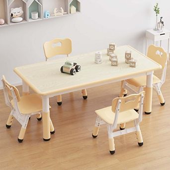 Kids Table and Chair Set, Height Adjustable Toddler Table and 4 Chairs Set for Ages 2-10(120*60cm)