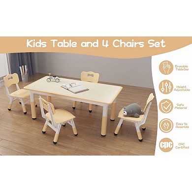 Kids Table and Chair Set, Height Adjustable Toddler Table and 4 Chairs Set for Ages 2-10(120*60cm)