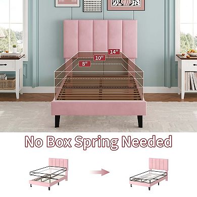 Velvet Platform Bed Frame with Adjustable Vertical Channel Tufted Headboard