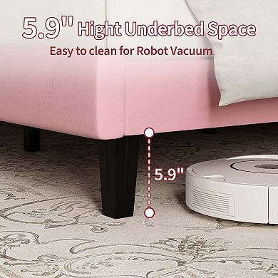 Velvet Platform Bed Frame with Adjustable Vertical Channel Tufted Headboard