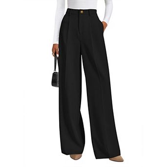 Women's High Waisted Straight Wide Leg Suit Long Pants Summer Business Casual Trousers Pocket