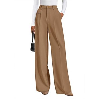 Women's High Waisted Straight Wide Leg Suit Long Pants Summer Business Casual Trousers Pocket