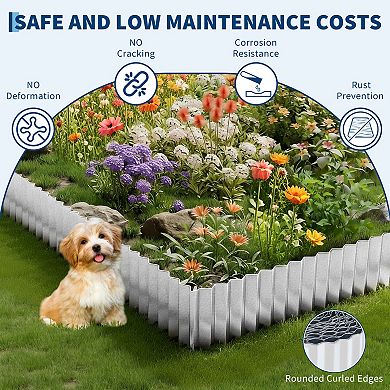 Waved Metal Garden Edging, Silver Steel Landscape edge Durable, Flexible Edging for Flower Beds