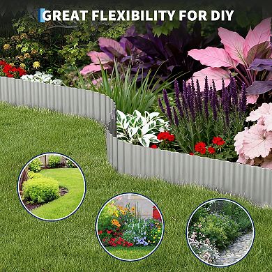 Waved Metal Garden Edging, Silver Steel Landscape edge Durable, Flexible Edging for Flower Beds