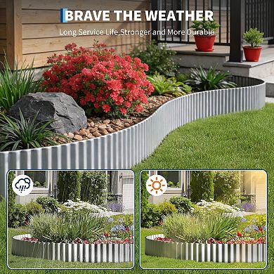 Waved Metal Garden Edging, Silver Steel Landscape edge Durable, Flexible Edging for Flower Beds