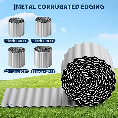 Waved Metal Garden Edging, Silver Steel Landscape edge Durable, Flexible Edging for Flower Beds