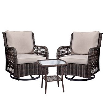 Swivel Rocker Patio Bistro Set with Cushioned Glider Rocking Chairs & Armored Glass Side Table