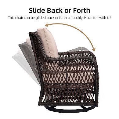Swivel Rocker Patio Bistro Set with Cushioned Glider Rocking Chairs & Armored Glass Side Table