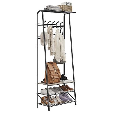 Hall Tree 4-In-1 Entryway Coat Rack with 5 Hooks and Shoe Storage Bench