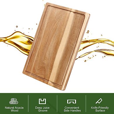 18"x12" Large Acacia Cutting Boards for Kitchen, Wooden Cutting Board with Juice Groove