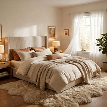 Upholstered Platform Bed Frame with Storage Drawers,Wingback with Tufted Headboard and Footboard