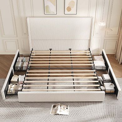 Upholstered Platform Bed Frame with Storage Drawers,Wingback with Tufted Headboard and Footboard