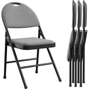 Folding Chairs, Linen Padded Foldable Chair,Metal Folding Chair with Soft Cushion and Back