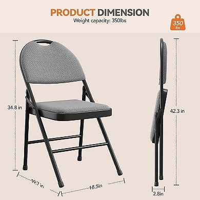 Folding Chairs, Linen Padded Foldable Chair,Metal Folding Chair with Soft Cushion and Back