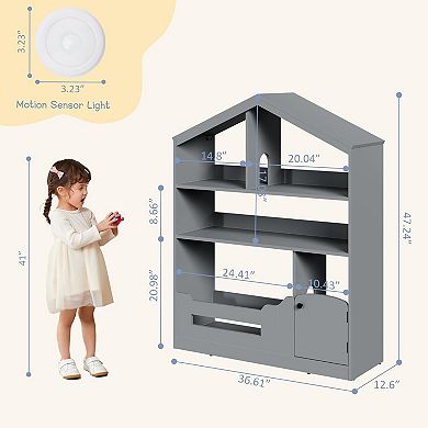 3-Tier Kids Bookshelf and Toy Storage with Toy Storage & Motion Sensor Light
