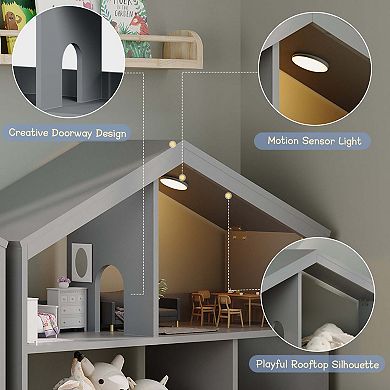 3-Tier Kids Bookshelf and Toy Storage with Toy Storage & Motion Sensor Light