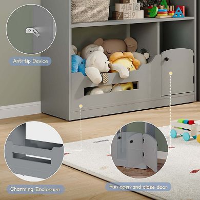 3-Tier Kids Bookshelf and Toy Storage with Toy Storage & Motion Sensor Light