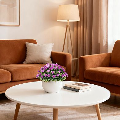 4pcs Colorful Artificial Potted Plants Mini Faux Greenery in Small White Pots for Home Decor