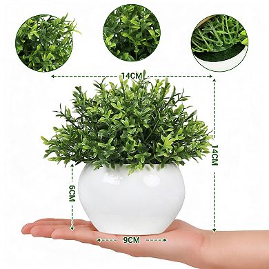 4pcs Artificial Potted Plants Mini Faux Greenery in Small White Pot for Home Decor Indoor Table