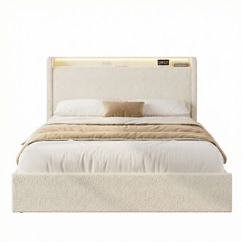 Platform Bed Frame, Lighted Upholstered Bed Frame with 4 Storage Drawers and Headboard