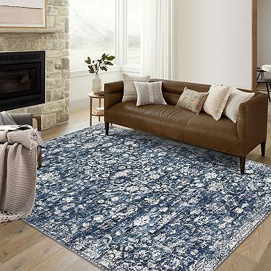 ANIXOL Vintage Floral Washable Area Rug Non-Slip Soft Low Pile Carpet