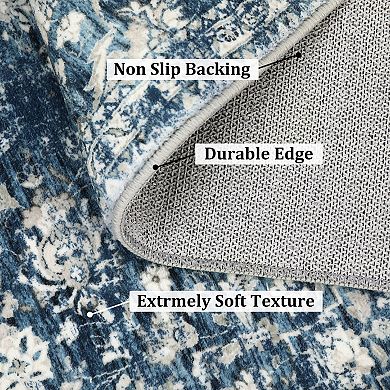 ANIXOL Vintage Floral Washable Area Rug Non-Slip Soft Low Pile Carpet