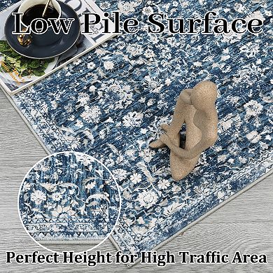ANIXOL Vintage Floral Washable Area Rug Non-Slip Soft Low Pile Carpet