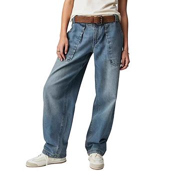 Women High Waist Side Pocket Wide Leg Jeans Casual Loose Straight Pants Vintage Washed Denim Jeans