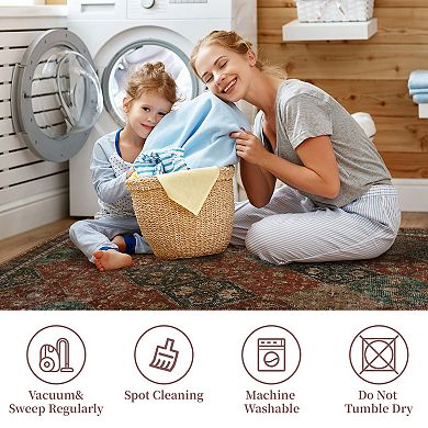 ANIXOL Washable Trellis Runner Rug Non-Slip Soft Low Pile Carpet