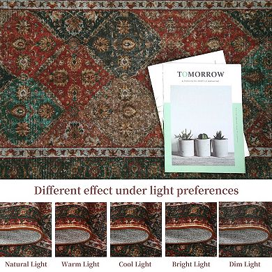 ANIXOL Washable Trellis Runner Rug Non-Slip Soft Low Pile Carpet