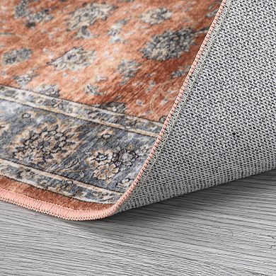 ANIXOL Vintage Floral Washable Area Rug Non-Slip Low Pile Carpet
