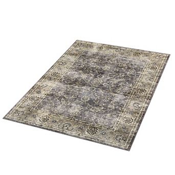 ANIXOL Vintage Floral Washable Area Rug Non-Slip Low Pile Carpet
