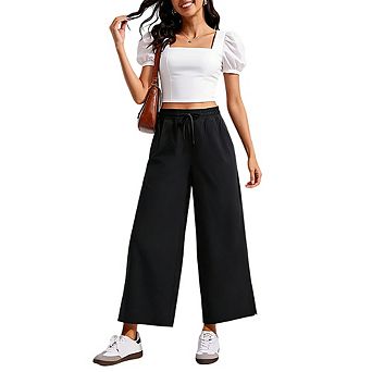 Women's Lightweight High Waist Wide Leg Pants Loose Flowy Side Slit Palazzo Trousers