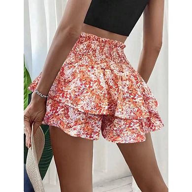 Women Ruffled High Waisted Boho A Line Lightweight Floral Skirts