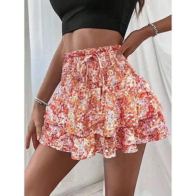 Women Ruffled High Waisted Boho A Line Lightweight Floral Skirts