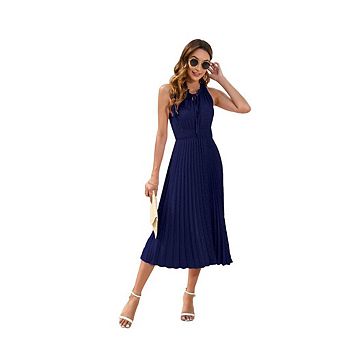 Women's Midi Summer Dresses Casual V Neck High Waist Ruffle Sleeveless A Line Beach Sundresses