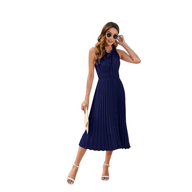 Women's Midi Summer Dresses Casual V Neck High Waist Ruffle Sleeveless A  Line Beach Sundresses