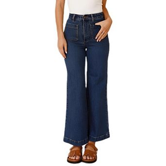 Women's High Waist Flare Jeans Casual Vintage Wash Loose Fit Pants with Pockets