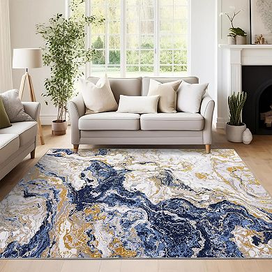 ANIXOL Modern Marble Washable Area Rug Non-Slip Low Pile Abstract Carpet