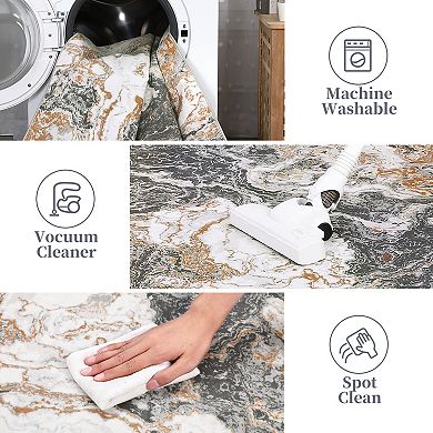 ANIXOL Modern Marble Washable Area Rug Non-Slip Low Pile Abstract Carpet