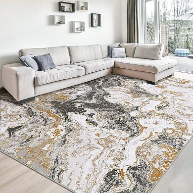ANIXOL Modern Marble Washable Area Rug Non-Slip Low Pile Abstract Carpet