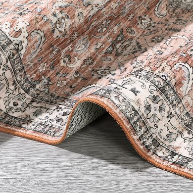 ANIXOL Vintage Floral Washable Area Rug Non-Slip Low Pile Carpet