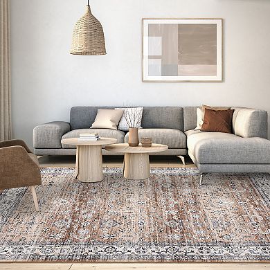 ANIXOL Vintage Floral Washable Area Rug Non-Slip Low Pile Carpet