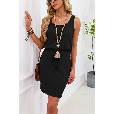 sleeveless belted a line dress Inspire Chic Women's Sleeveless Lace Dress Lapel Collar Wedding Cocktail Belted Button Down A-Line Dresses XL White