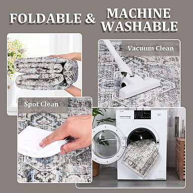ANIXOL Washable Vintage Area Rug Non-Slip Low Pile Carpet