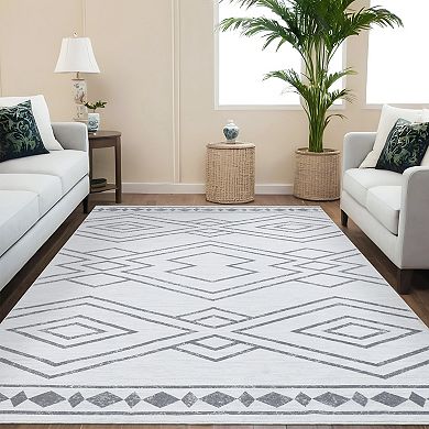 ANIXOL Soft Washable Modern Geometric Area Rug - Non-Slip, Stain Resistant