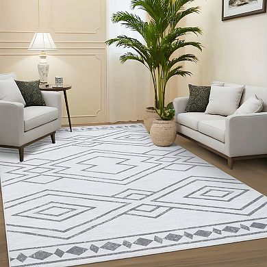 ANIXOL Soft Washable Modern Geometric Area Rug - Non-Slip, Stain Resistant