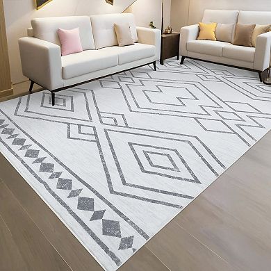 ANIXOL Soft Washable Modern Geometric Area Rug - Non-Slip, Stain Resistant