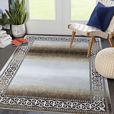 ANIXOL Washable Ombre Area Rug Non-Slip Soft Low Pile Carpet