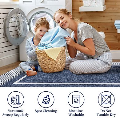 ANIXOL Modern Washable Area Rug Non-Slip Geometric Low Pile Carpet